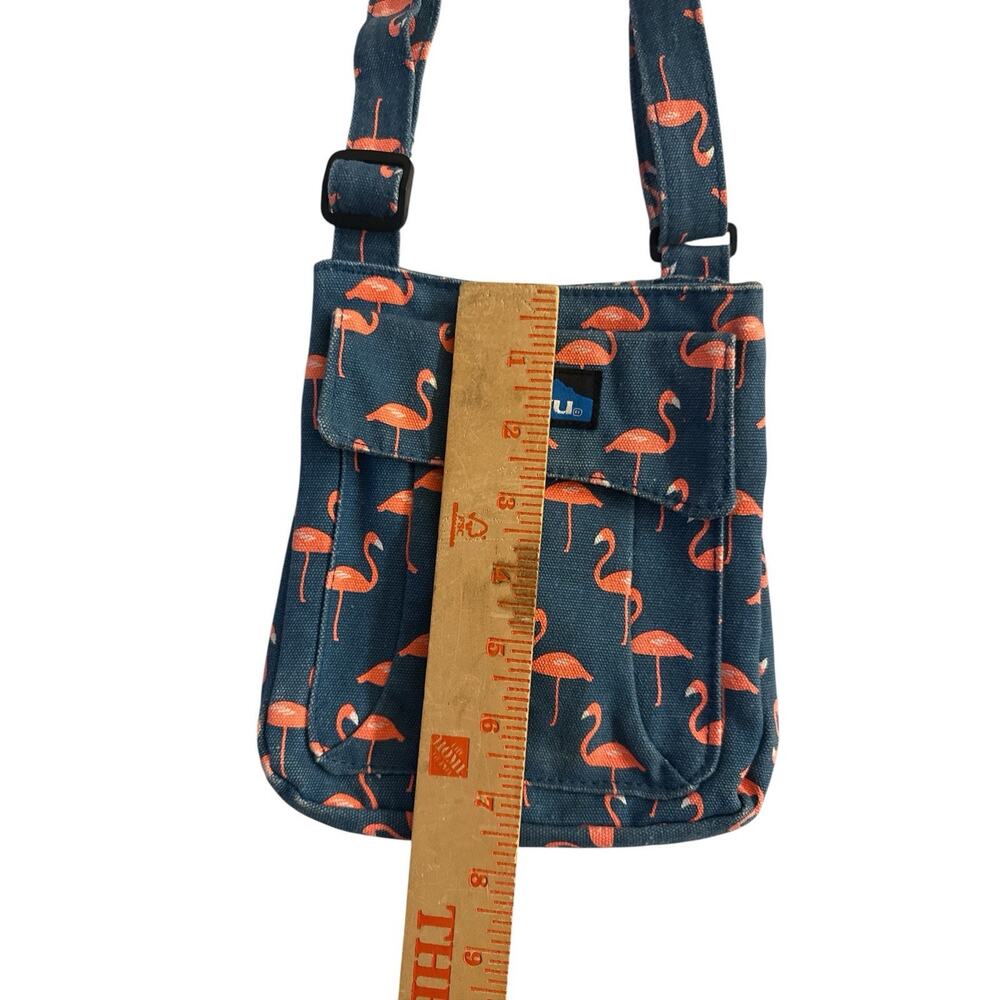 KAVU Keeper Flamingo Print Crossbody Bag Adjustable Strap Blue Pink Canvas Purse - Picture 8 of 9